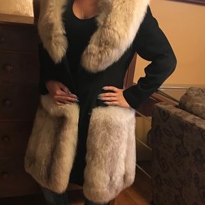 Vintage fox fur and black suede jacket